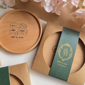 SEU-013 จานรองแก้วไม้เลเซอร์หรือสกรีน